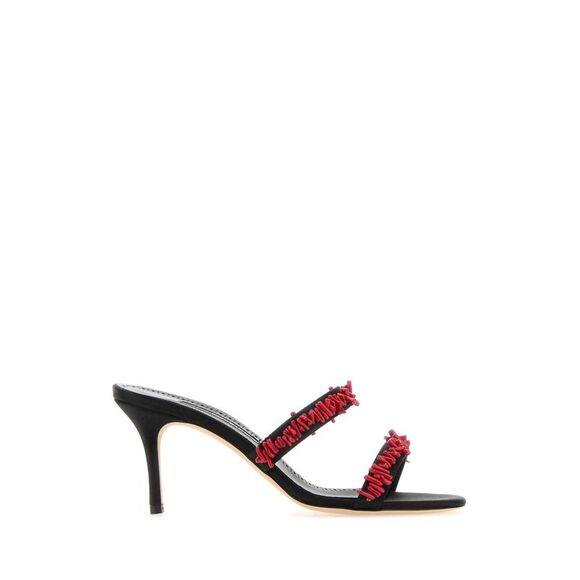 Manolo Blahnik Women Black Satin Clorette Mules